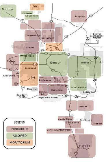 CentralColoradodispensaries map, shows where it is banned.